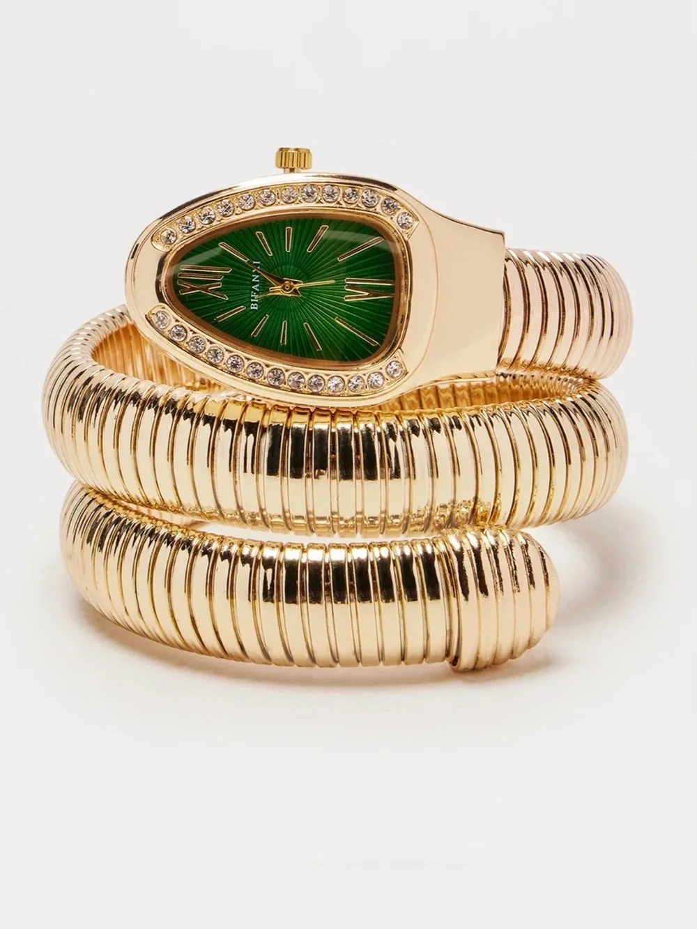 Serpentine Snake Gold Bracelet Watch with Green Dial